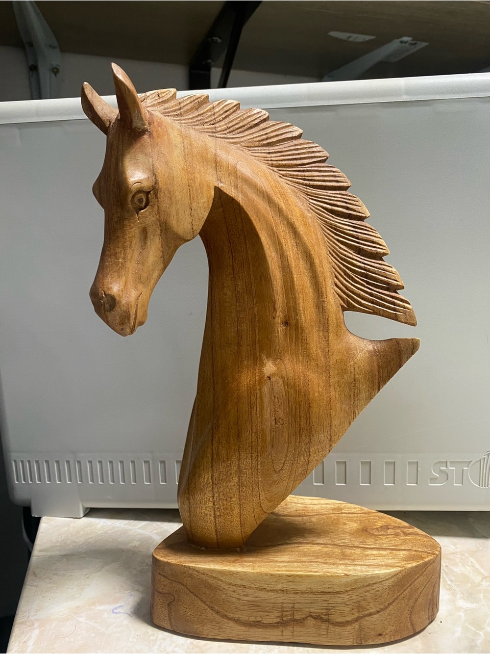 Hand-Carved Wooden Horse Head Sculpture - Natural Brown